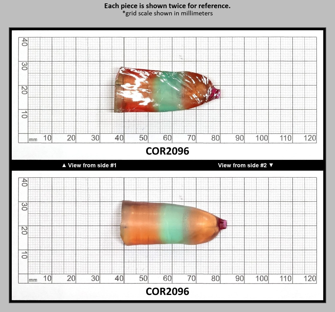 Padparadscha/Green Bi-Color Lab Created Corundum Sapphire Faceting Rough for Gem Cutting - Various Sizes - Split Boule : COR2096