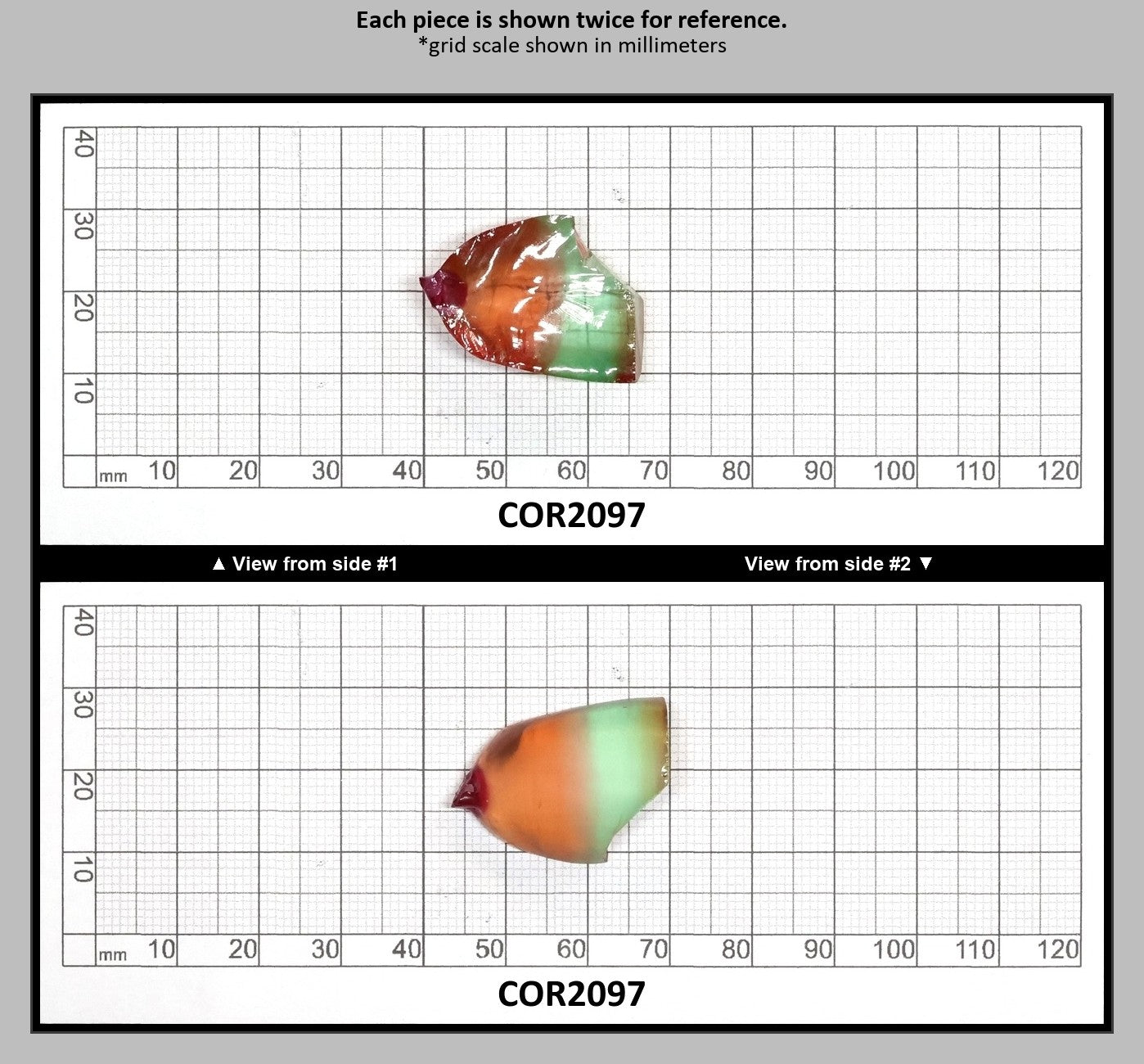Padparadscha/Green Bi-Color Lab Created Corundum Sapphire Faceting Rough for Gem Cutting - Various Sizes - Split Boule : COR2097