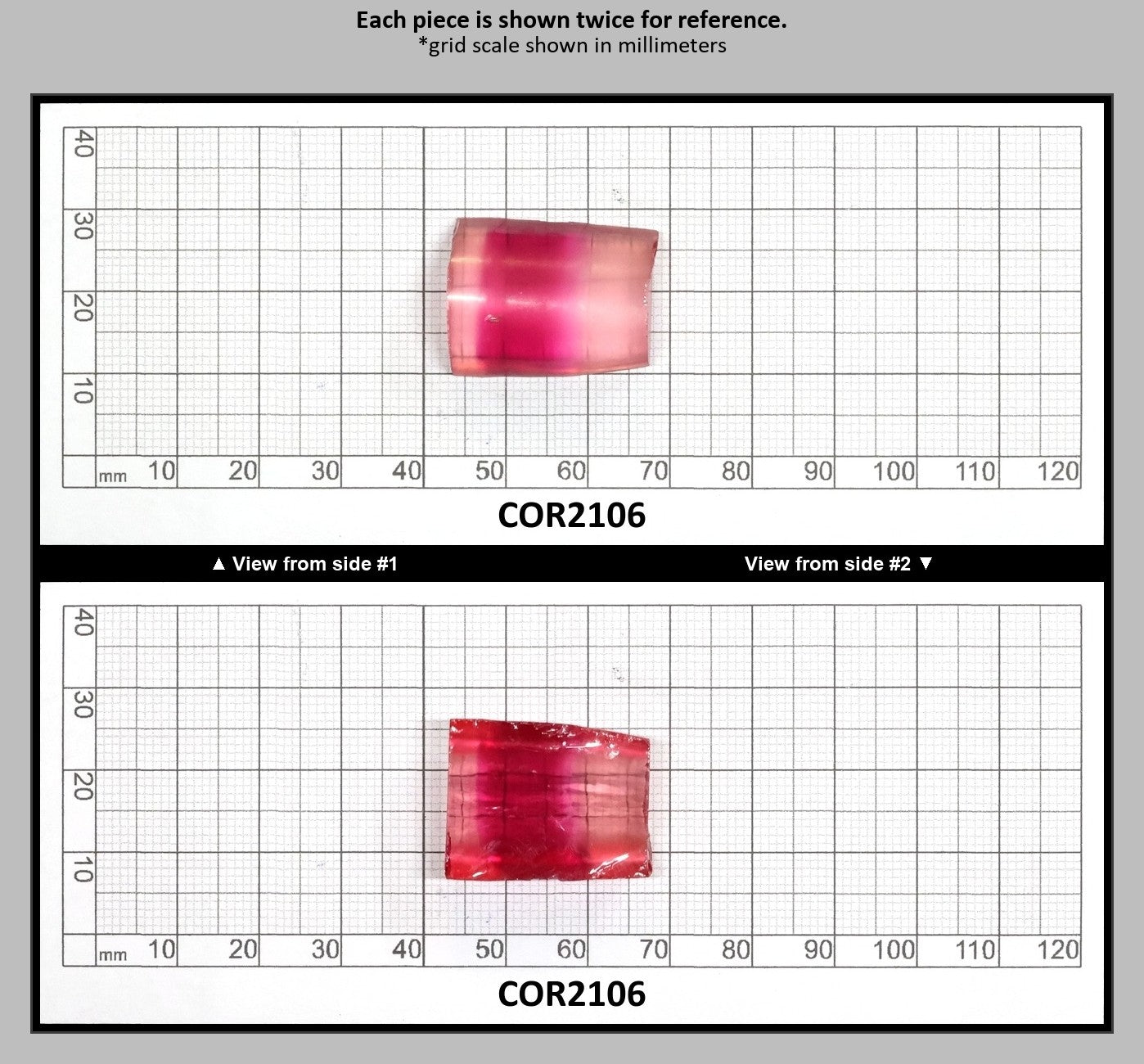 Pink/Peach Bi-Color Lab Created Corundum Sapphire Faceting Rough for Gem Cutting - Various Sizes - Split Boule : COR2106