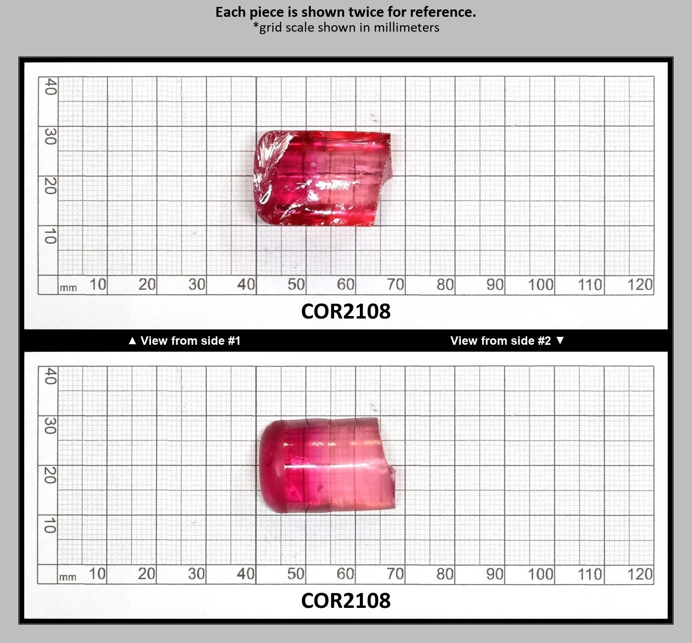 Pink/Peach Bi-Color Lab Created Corundum Sapphire Faceting Rough for Gem Cutting - Various Sizes - Split Boule : COR2108