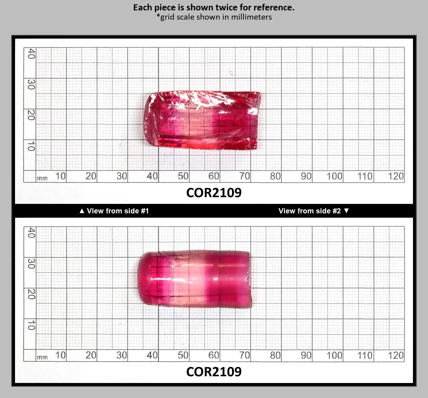 Pink/Peach Bi-Color Lab Created Corundum Sapphire Faceting Rough for Gem Cutting - Various Sizes - Split Boule : COR2109
