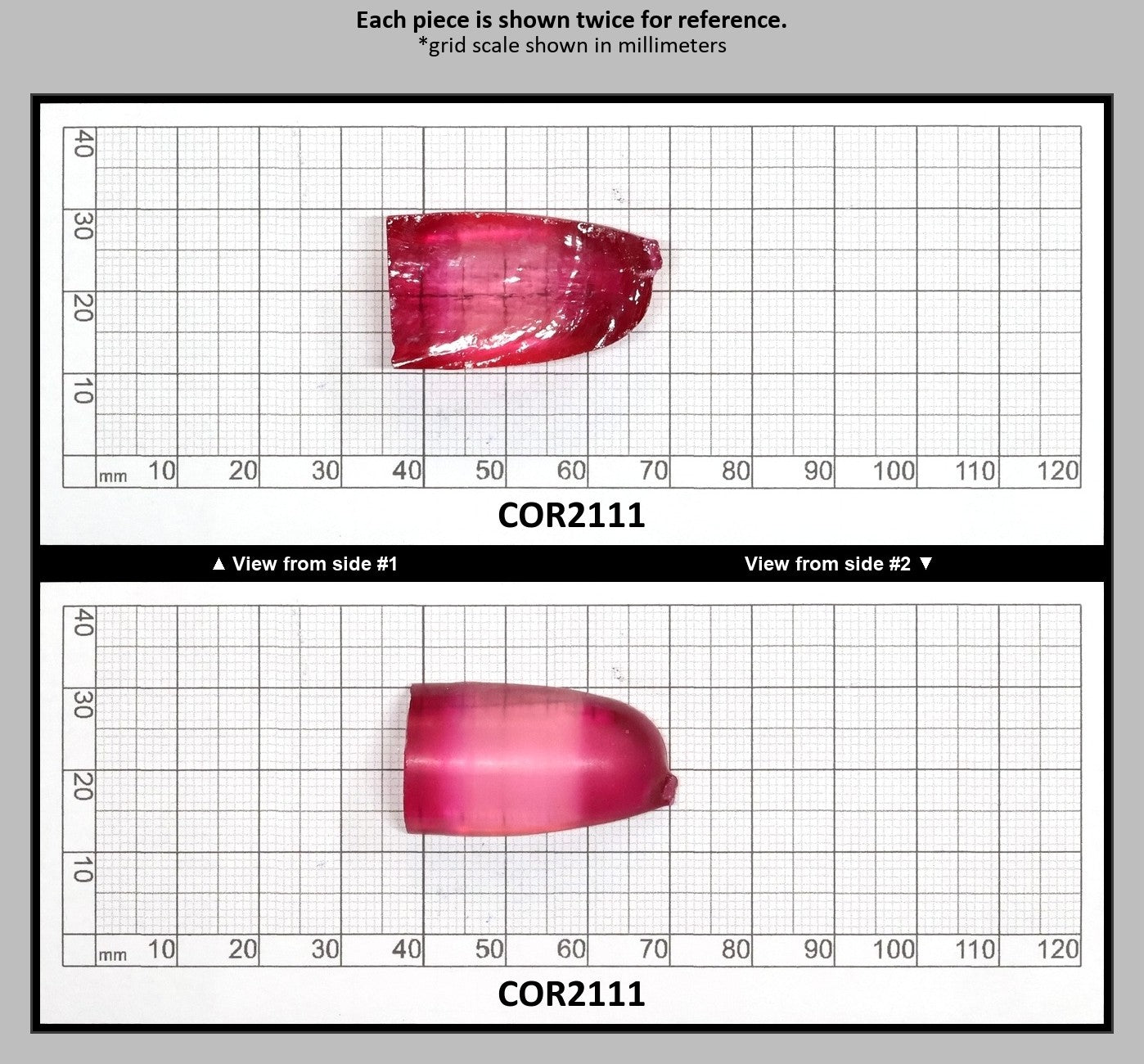 Pink/Peach Bi-Color Lab Created Corundum Sapphire Faceting Rough for Gem Cutting - Various Sizes - Split Boule : COR2111