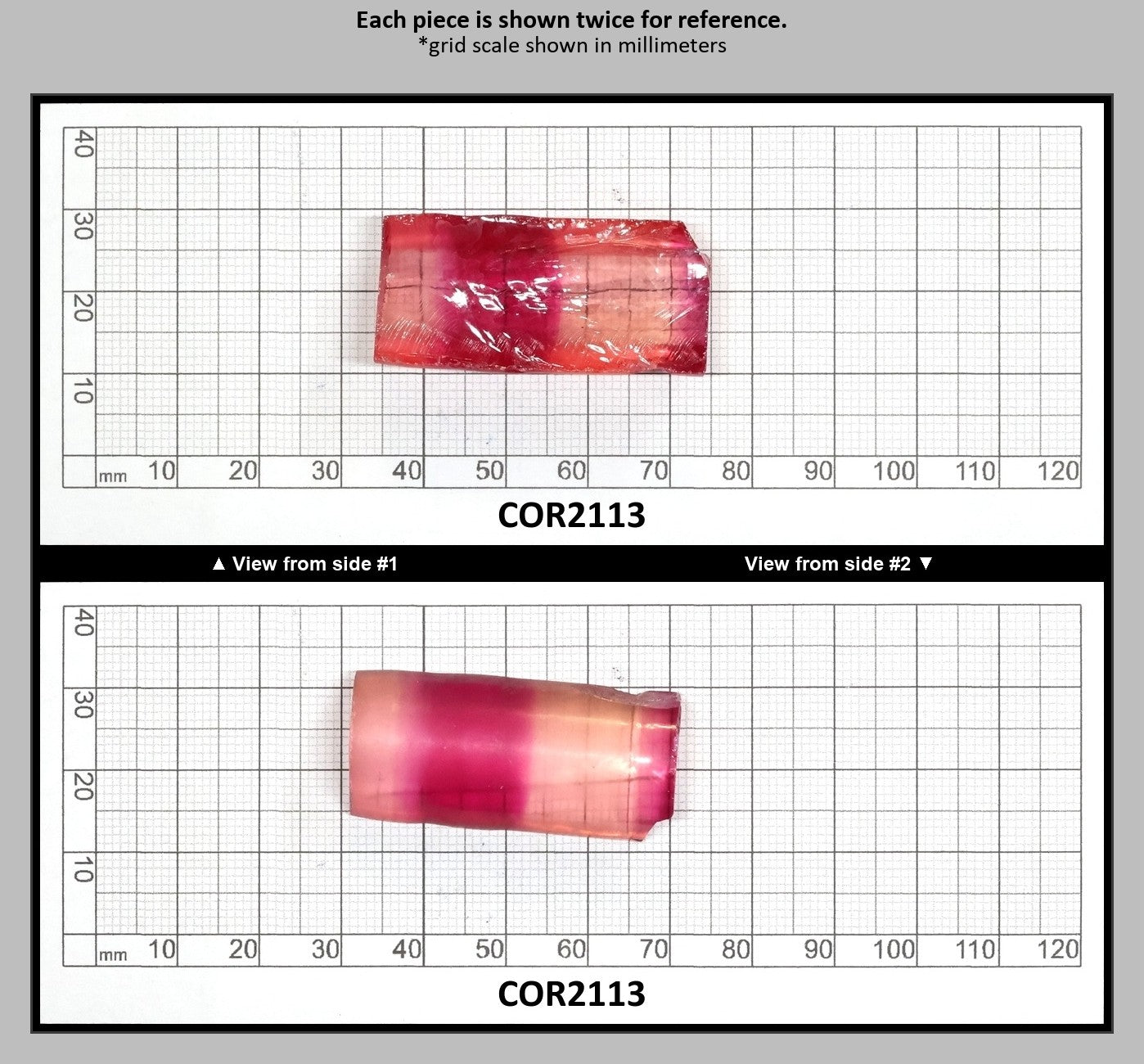 Pink/Peach Bi-Color Lab Created Corundum Sapphire Faceting Rough for Gem Cutting - Various Sizes - Split Boule : COR2113