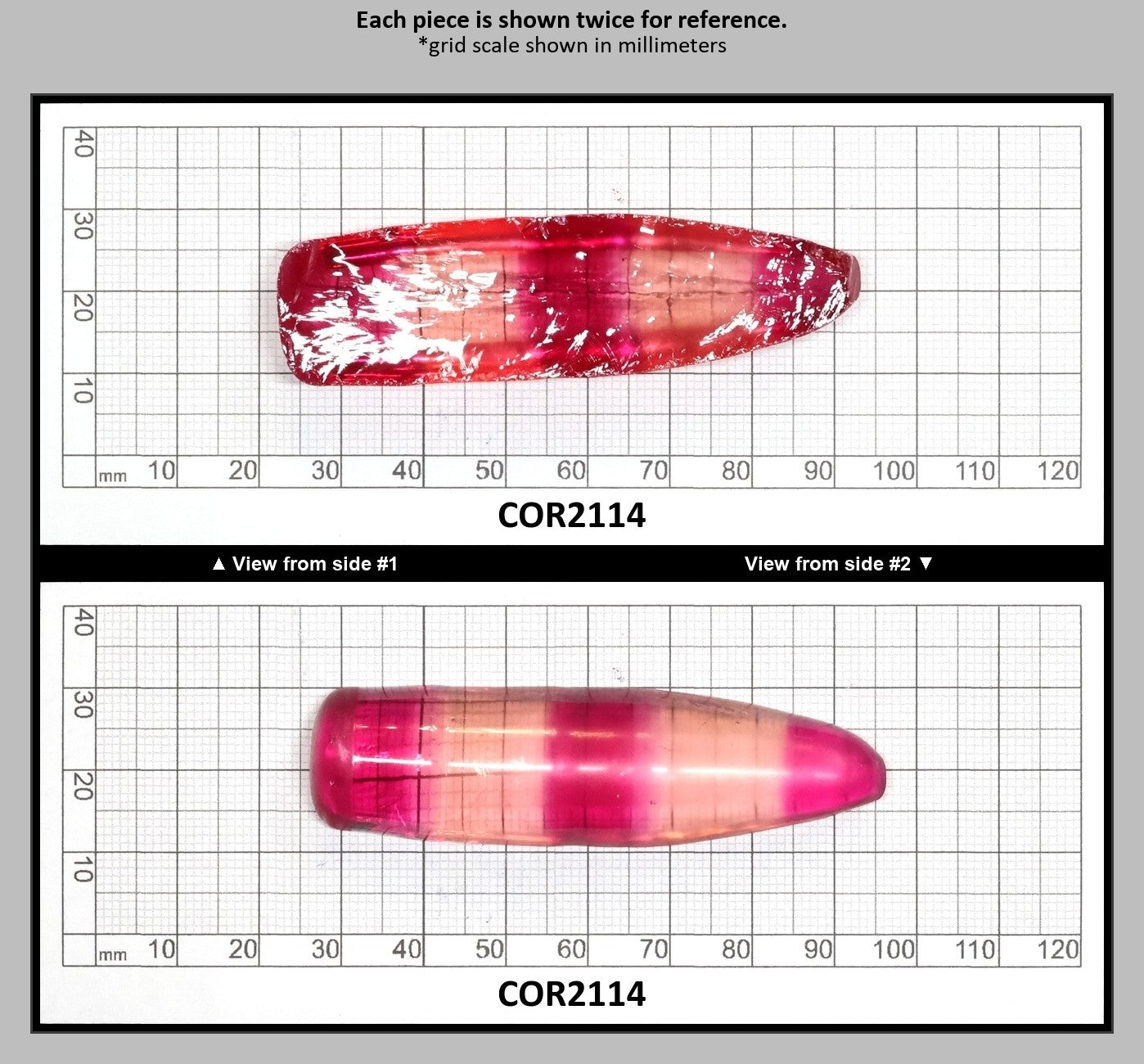 Pink/Peach Bi-Color Lab Created Corundum Sapphire Faceting Rough for Gem Cutting - Various Sizes - Split Boule : COR2114