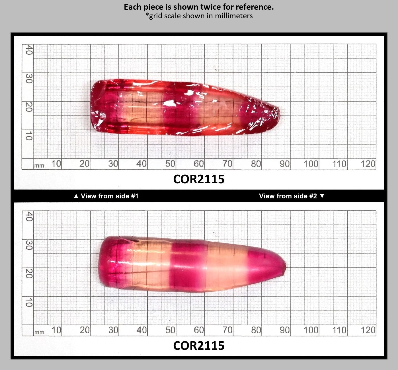 Pink/Peach Bi-Color Lab Created Corundum Sapphire Faceting Rough for Gem Cutting - Various Sizes - Split Boule : COR2115
