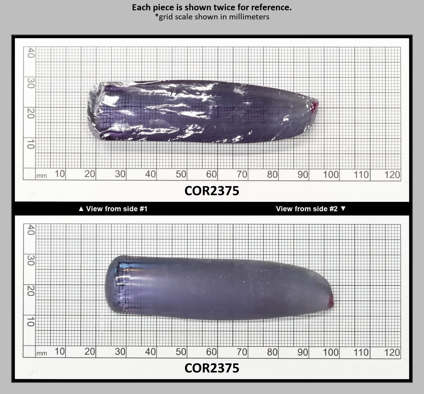 Alexandrite #45 Colored Lab Created Corundum Sapphire Faceting Rough for Gem Cutting - Various Sizes - Split Boule : COR2375