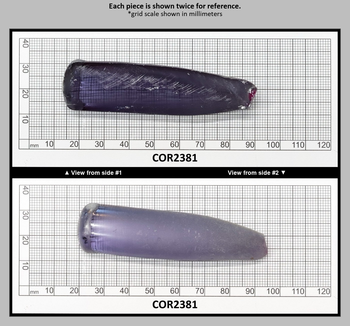 Alexandrite #45 Colored Lab Created Corundum Sapphire Faceting Rough for Gem Cutting - Various Sizes - Split Boule : COR2381