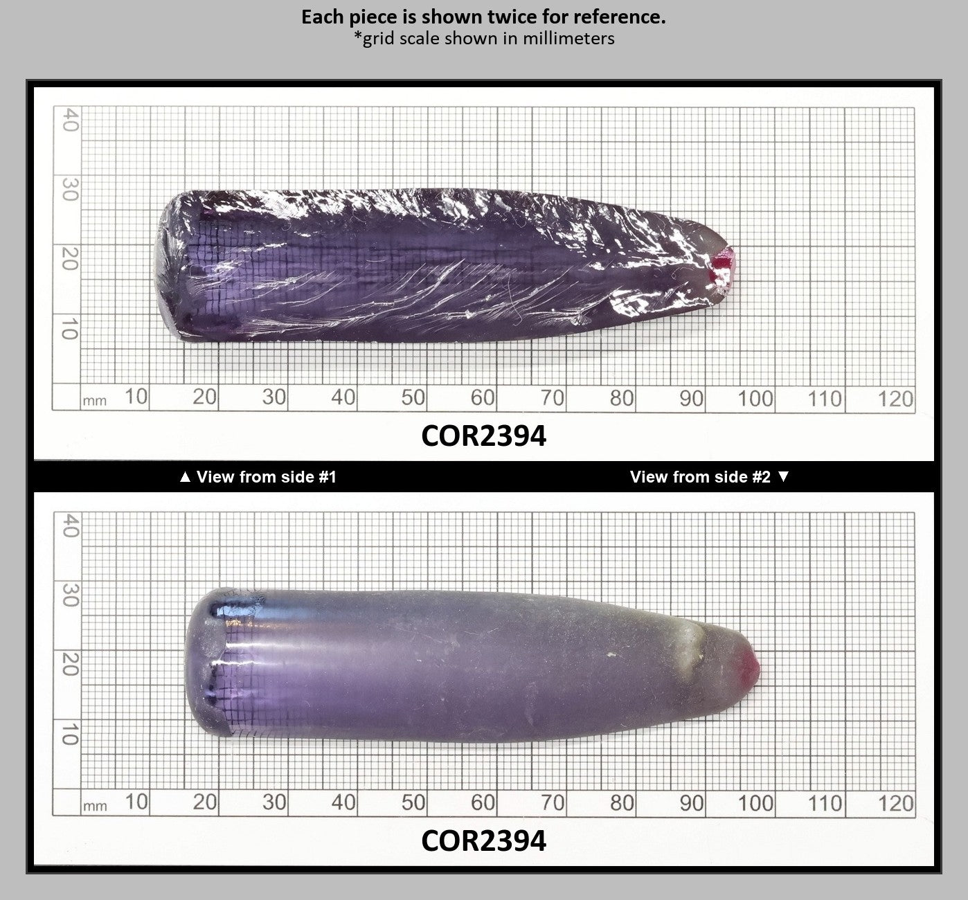Alexandrite #45 Colored Lab Created Corundum Sapphire Faceting Rough for Gem Cutting - Various Sizes - Split Boule : COR2394