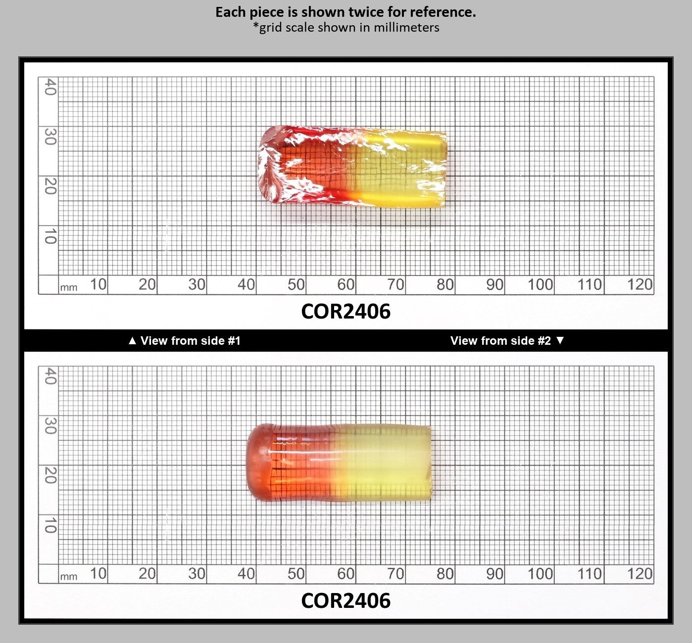 Yellow/Peach Bi-Color Lab Created Corundum Sapphire Faceting Rough for Gem Cutting - Various Sizes - Split Boule : COR2406