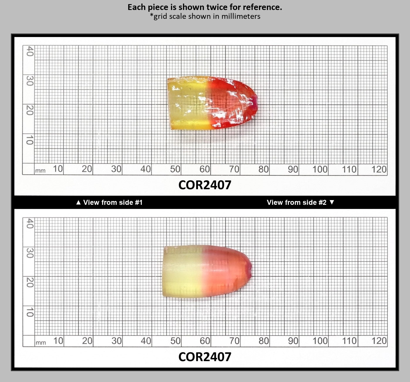Yellow/Peach Bi-Color Lab Created Corundum Sapphire Faceting Rough for Gem Cutting - Various Sizes - Split Boule : COR2407