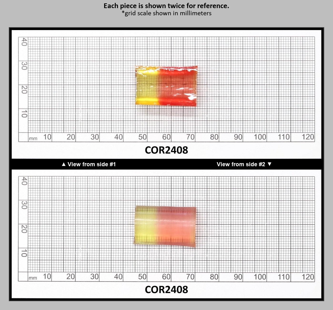 Yellow/Peach Bi-Color Lab Created Corundum Sapphire Faceting Rough for Gem Cutting - Various Sizes - Split Boule : COR2408