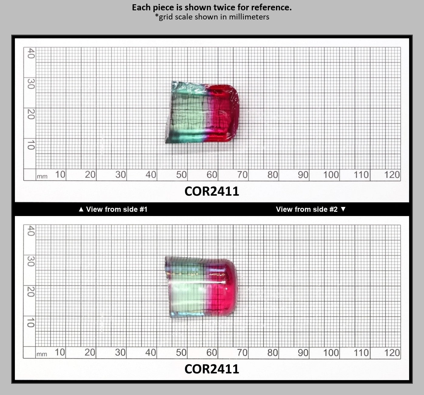 Pink/Green Tourmaline Bi-Color Lab Created Corundum Sapphire Faceting Rough for Gem Cutting - Various Sizes - Split Boule : COR2411
