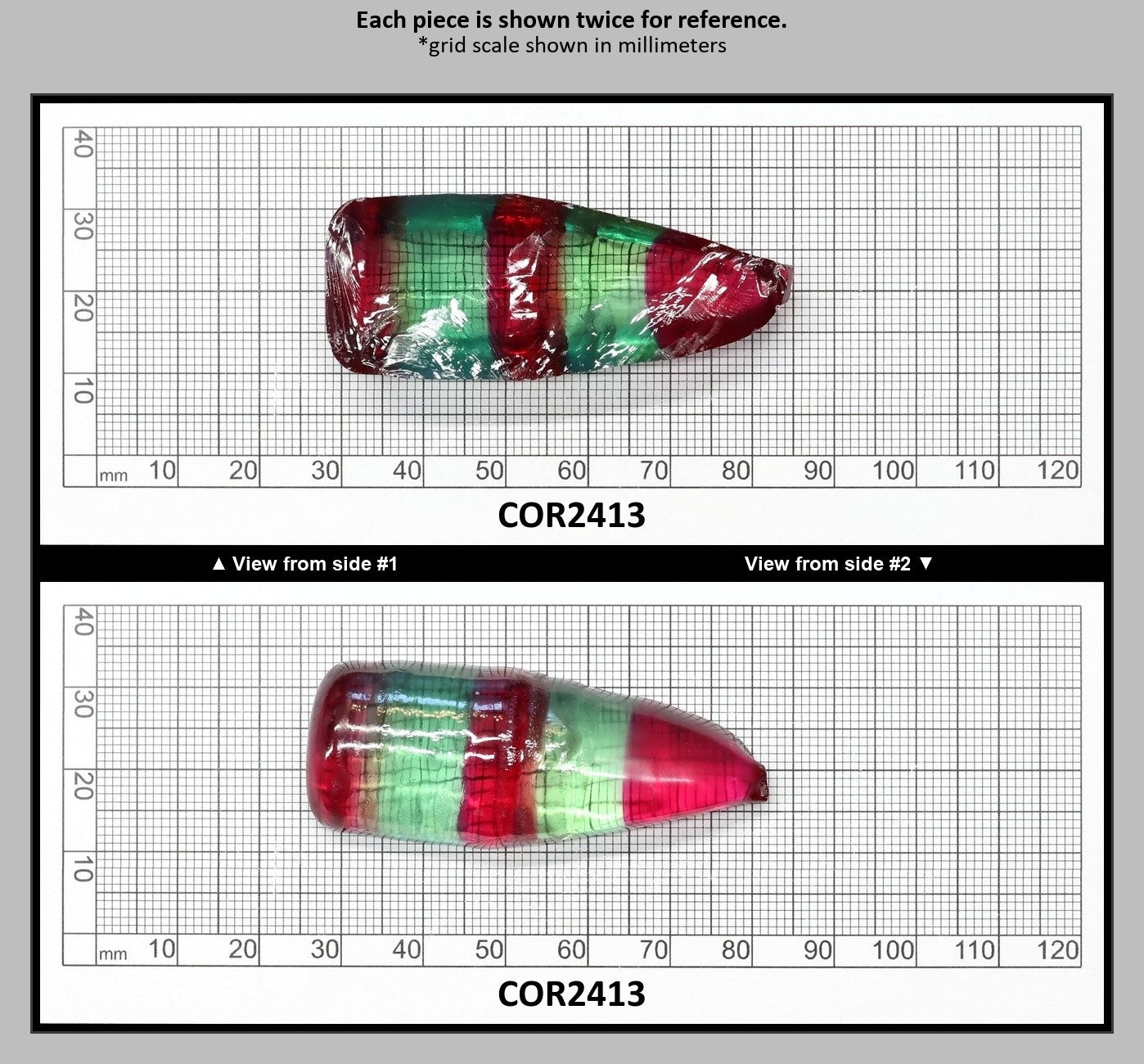 Pink/Green Tourmaline Bi-Color Lab Created Corundum Sapphire Faceting Rough for Gem Cutting - Various Sizes - Split Boule : COR2413