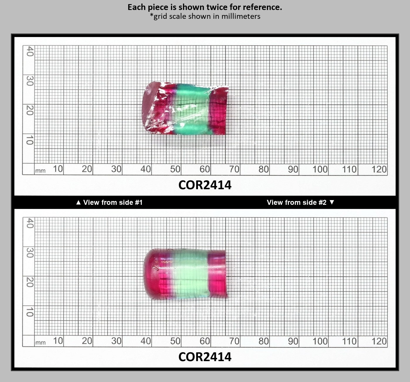 Pink/Green Tourmaline Bi-Color Lab Created Corundum Sapphire Faceting Rough for Gem Cutting - Various Sizes - Split Boule : COR2414