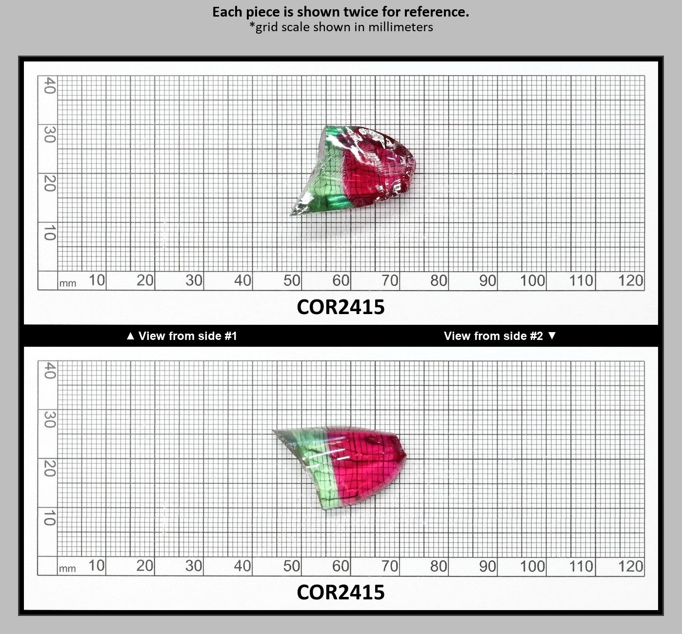 Pink/Green Tourmaline Bi-Color Lab Created Corundum Sapphire Faceting Rough for Gem Cutting - Various Sizes - Split Boule : COR2415