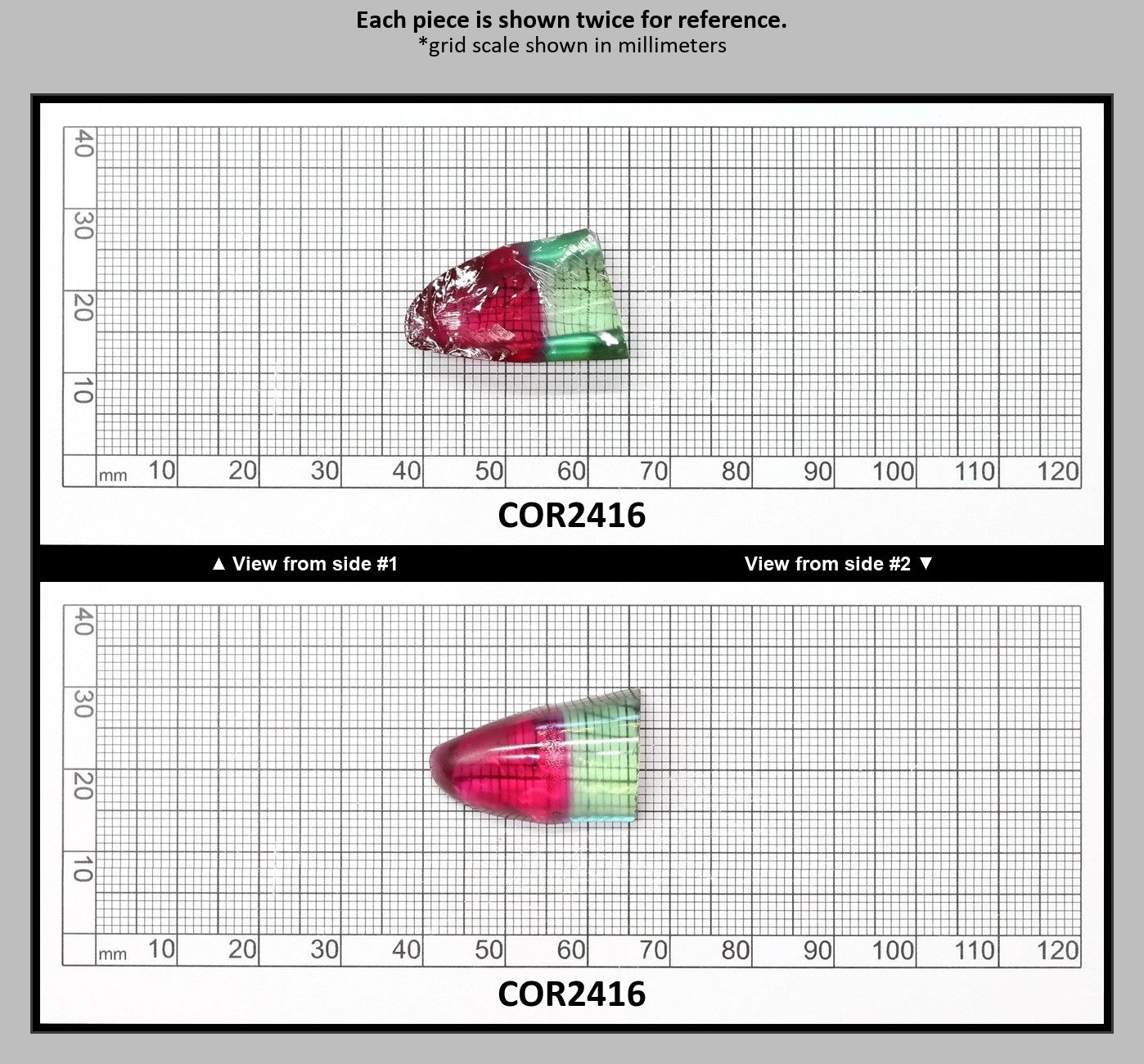 Pink/Green Tourmaline Bi-Color Lab Created Corundum Sapphire Faceting Rough for Gem Cutting - Various Sizes - Split Boule : COR2416