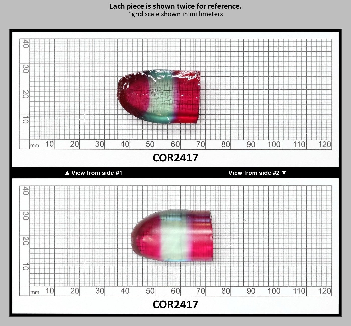 Pink/Green Tourmaline Bi-Color Lab Created Corundum Sapphire Faceting Rough for Gem Cutting - Various Sizes - Split Boule : COR2417