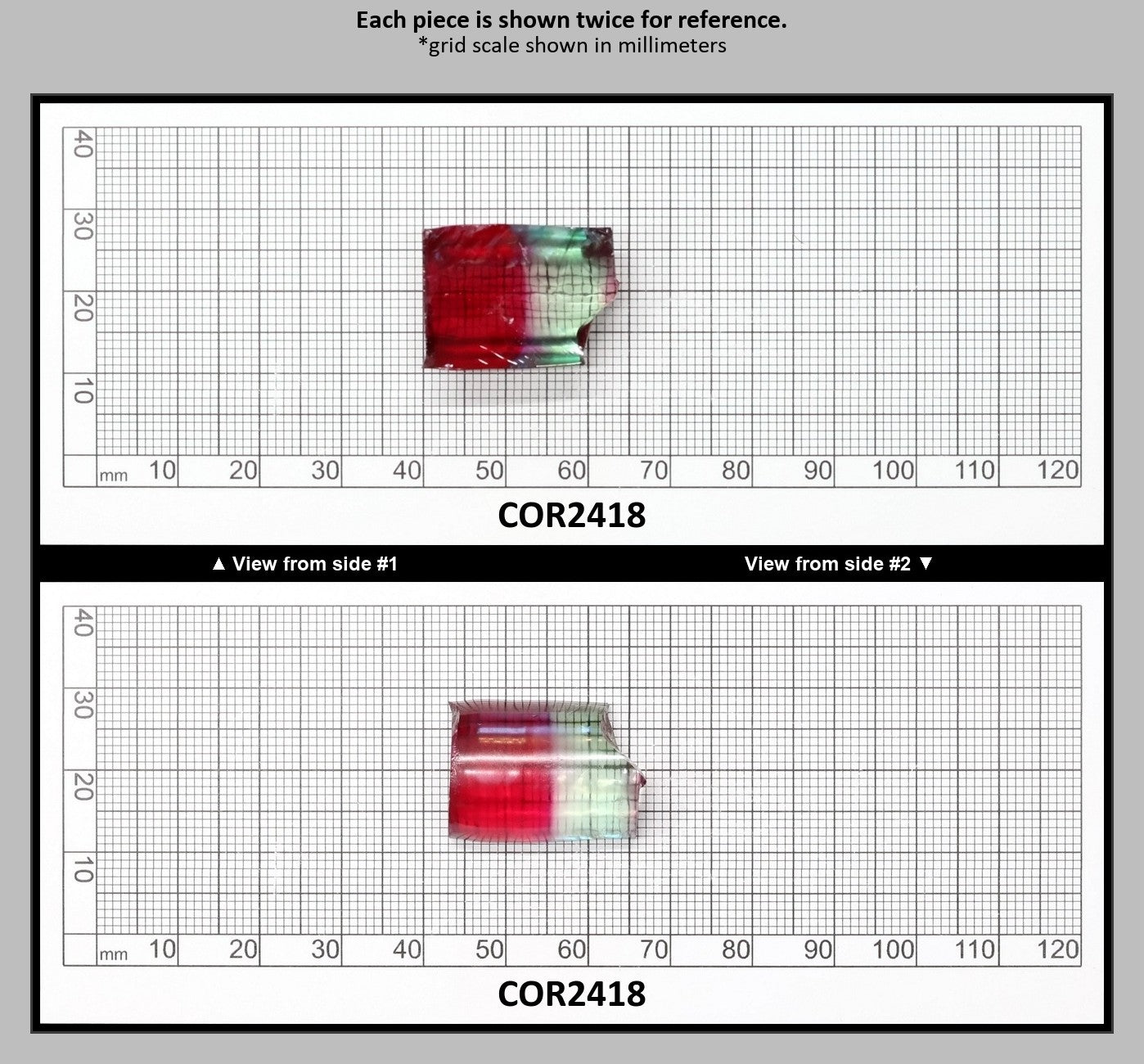 Pink/Green Tourmaline Bi-Color Lab Created Corundum Sapphire Faceting Rough for Gem Cutting - Various Sizes - Split Boule : COR2418