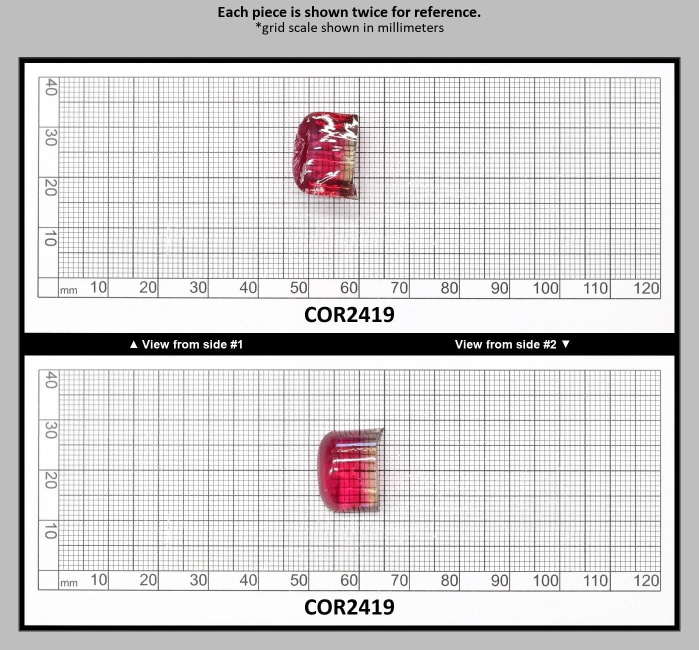 Pink/Green Tourmaline Bi-Color Lab Created Corundum Sapphire Faceting Rough for Gem Cutting - Various Sizes - Split Boule : COR2419