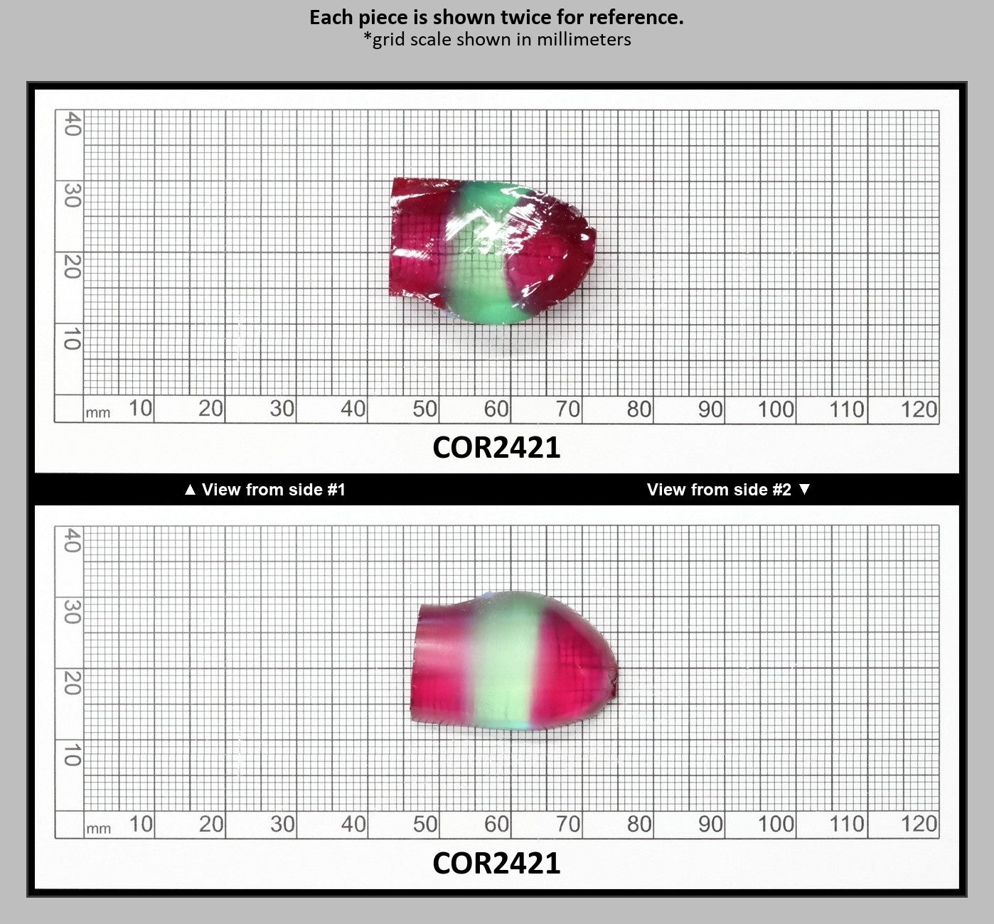 Pink/Green Tourmaline Bi-Color Lab Created Corundum Sapphire Faceting Rough for Gem Cutting - Various Sizes - Split Boule : COR2421