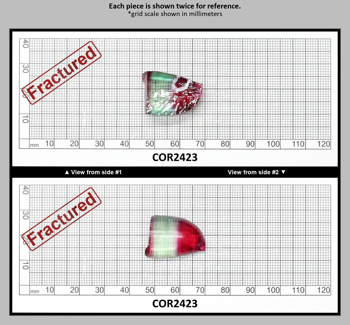 Pink/Green Tourmaline Bi-Color Lab Created Corundum Sapphire Faceting Rough for Gem Cutting - Various Sizes - Split Boule : COR2423