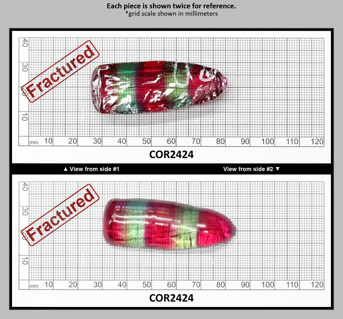 Pink/Green Tourmaline Bi-Color Lab Created Corundum Sapphire Faceting Rough for Gem Cutting - Various Sizes - Split Boule : COR2424