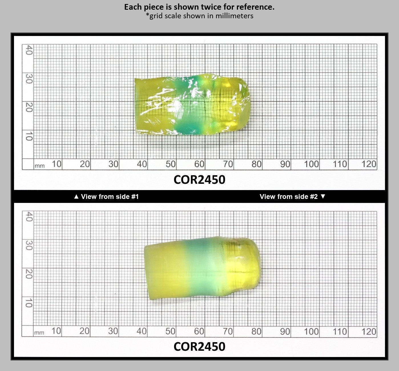 Yellow/Green Bi-Color Lab Created Corundum Sapphire Faceting Rough for Gem Cutting - Various Sizes - Split Boule : COR2450