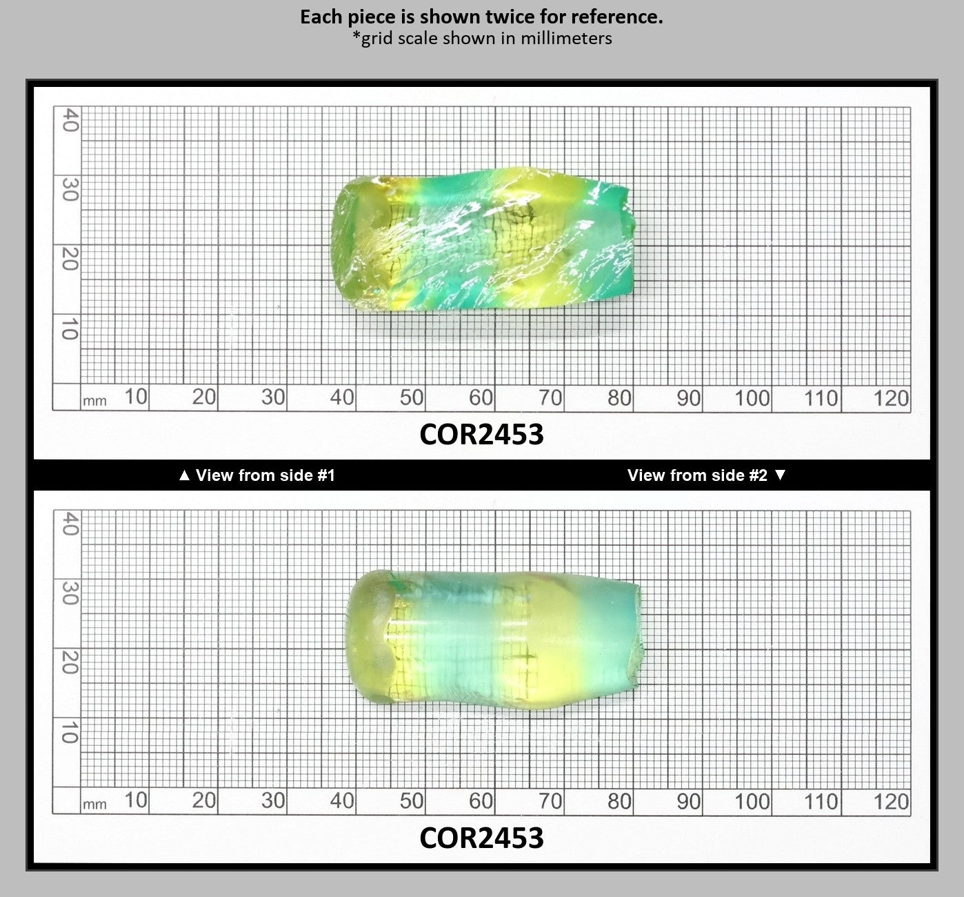 Yellow/Green Bi-Color Lab Created Corundum Sapphire Faceting Rough for Gem Cutting - Various Sizes - Split Boule : COR2453