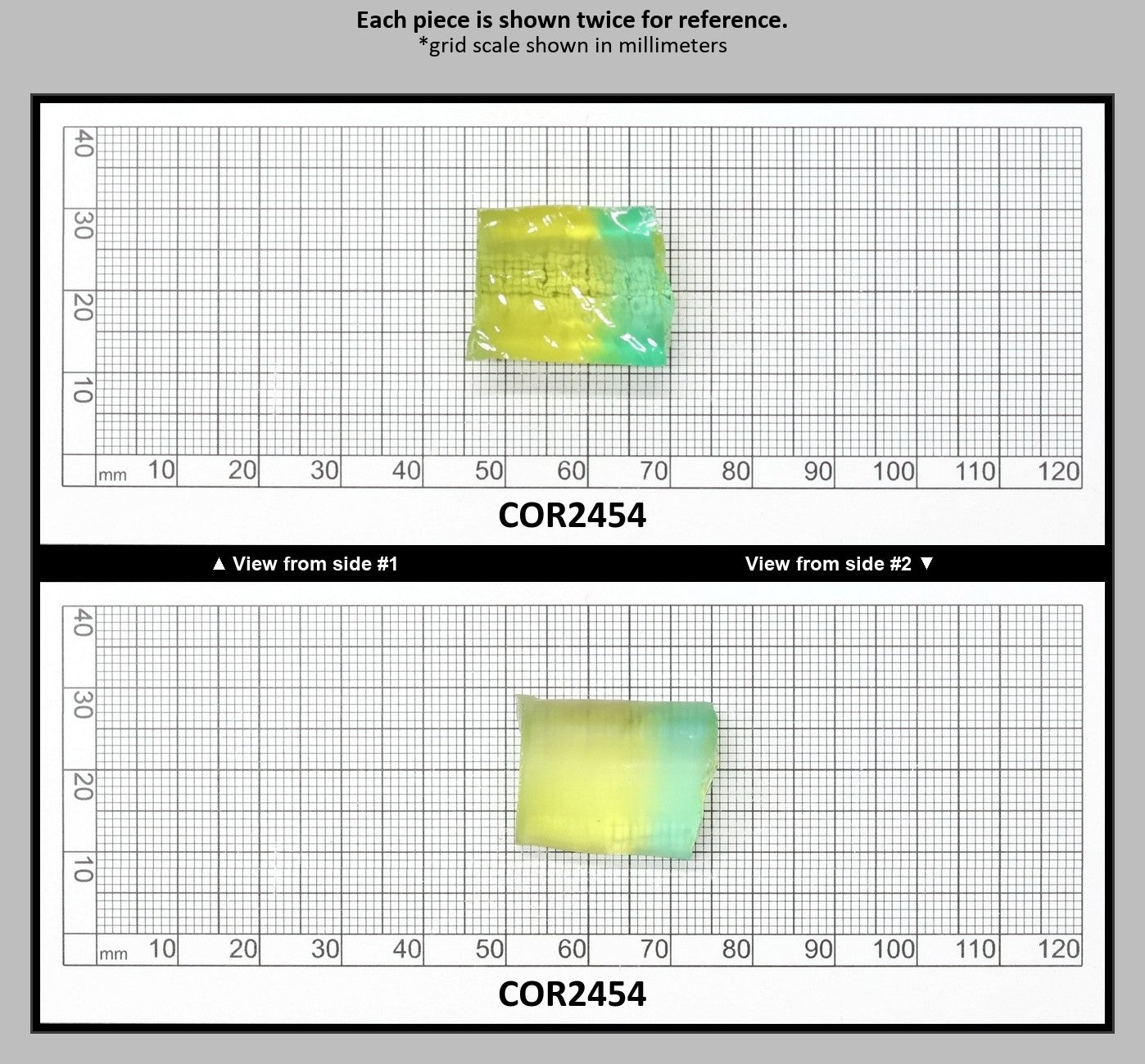Yellow/Green Bi-Color Lab Created Corundum Sapphire Faceting Rough for Gem Cutting - Various Sizes - Split Boule : COR2454