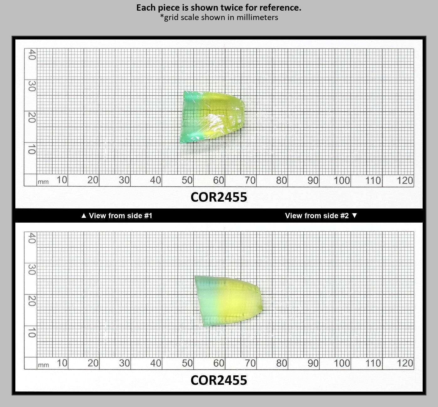 Yellow/Green Bi-Color Lab Created Corundum Sapphire Faceting Rough for Gem Cutting - Various Sizes - Split Boule : COR2455