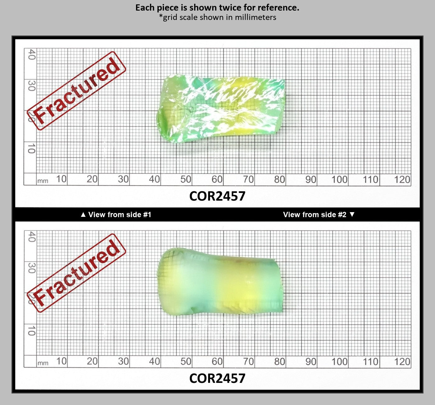 Yellow/Green Bi-Color Lab Created Corundum Sapphire Faceting Rough for Gem Cutting - Various Sizes - Split Boule : COR2457