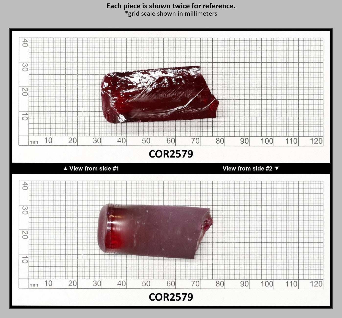 Medium Dark Ruby Red #7 Lab Created Corundum Sapphire Faceting Rough for Gem Cutting - Various Sizes - Split Boule : COR2579