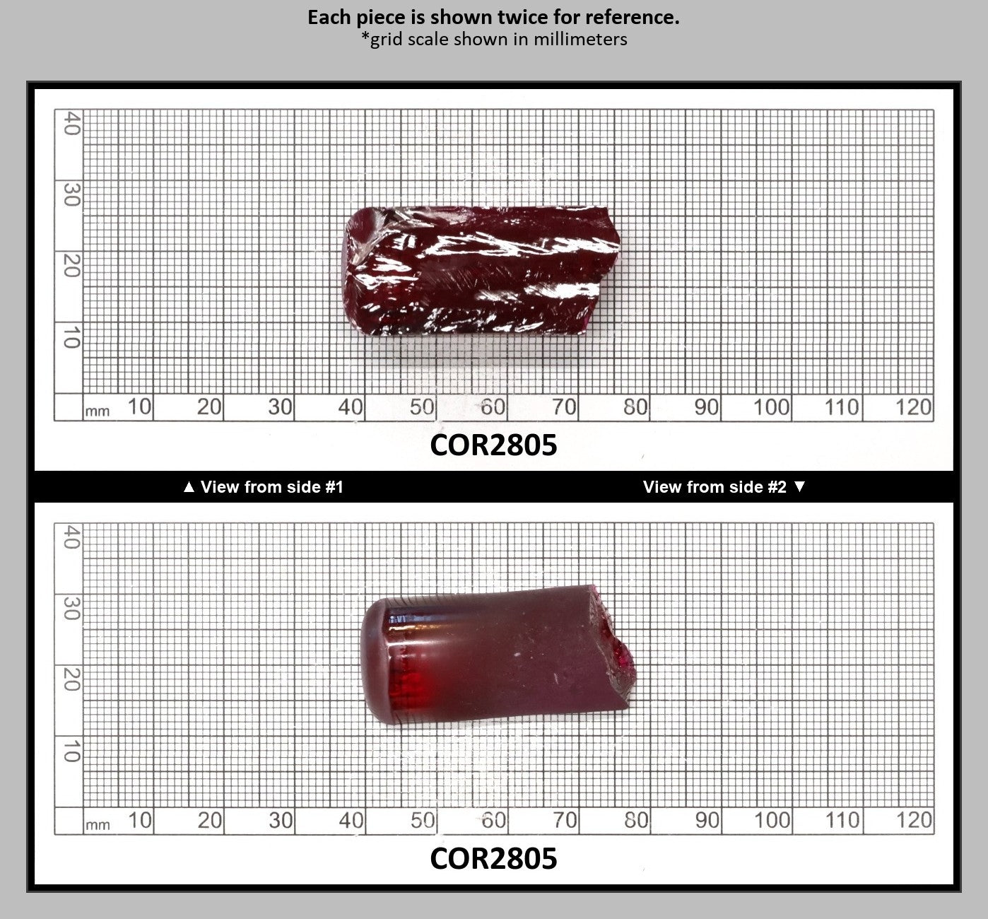 Medium Dark Ruby Red #7 Lab Created Corundum Sapphire Faceting Rough for Gem Cutting - Various Sizes - Split Boule : COR2805