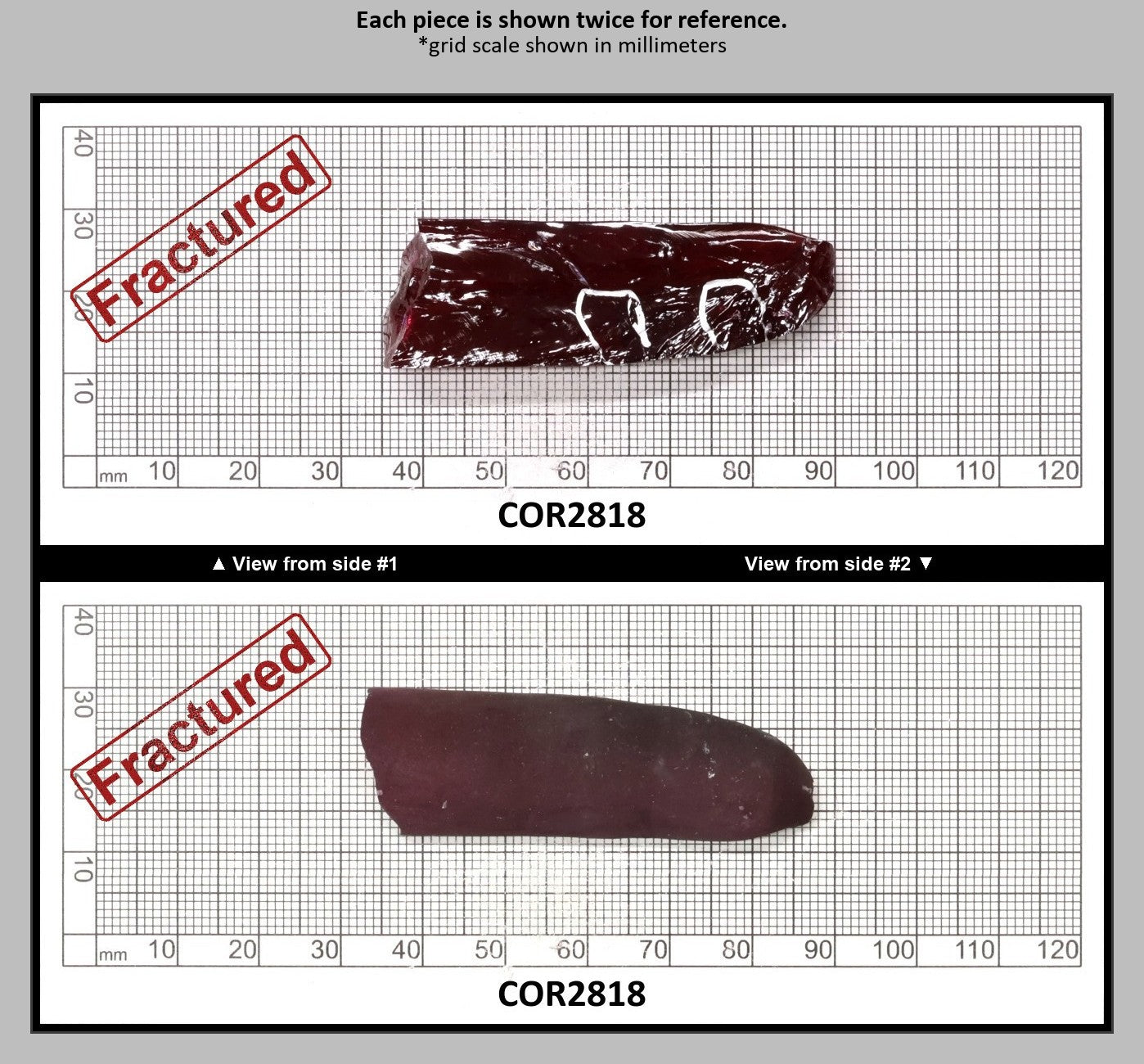 Medium Dark Ruby Red #7 Lab Created Corundum Sapphire Faceting Rough for Gem Cutting - Various Sizes - Split Boule : COR2818