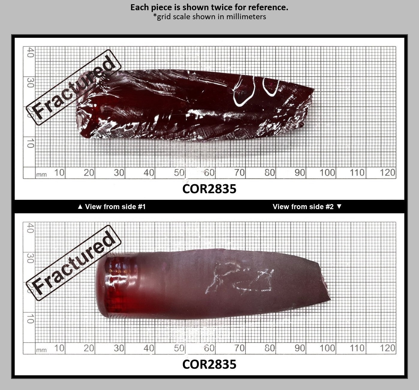 Medium Dark Ruby Red #7 Lab Created Corundum Sapphire Faceting Rough for Gem Cutting - Various Sizes - Split Boule : COR2835