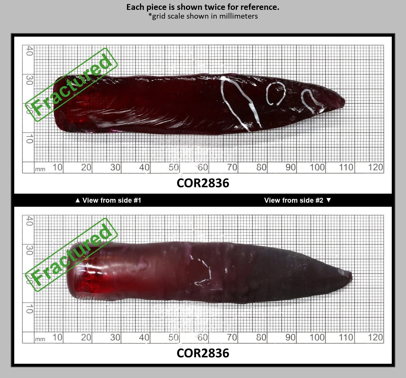 Medium Dark Ruby Red #7 Lab Created Corundum Sapphire Faceting Rough for Gem Cutting - Various Sizes - Split Boule : COR2836