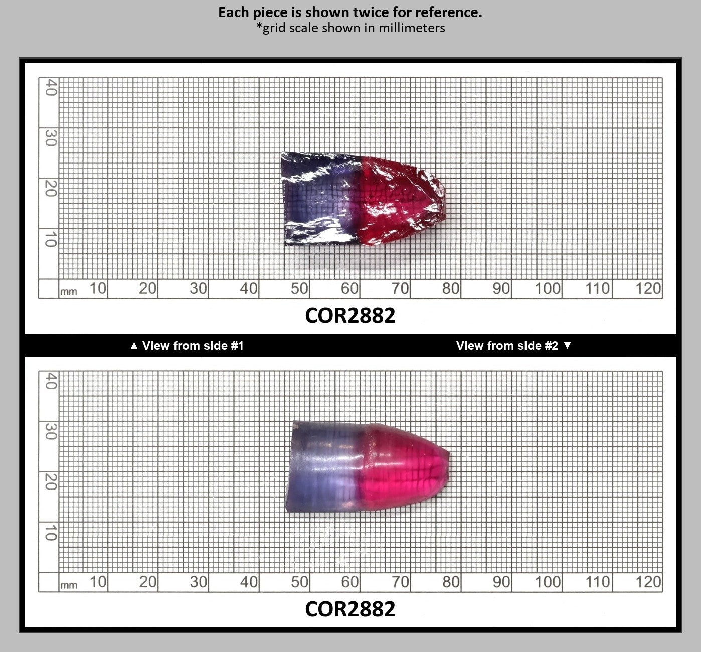 Blue/Pink Bi-Color Lab Created Corundum Sapphire Faceting Rough for Gem Cutting - Various Sizes - Split Boule : COR2882