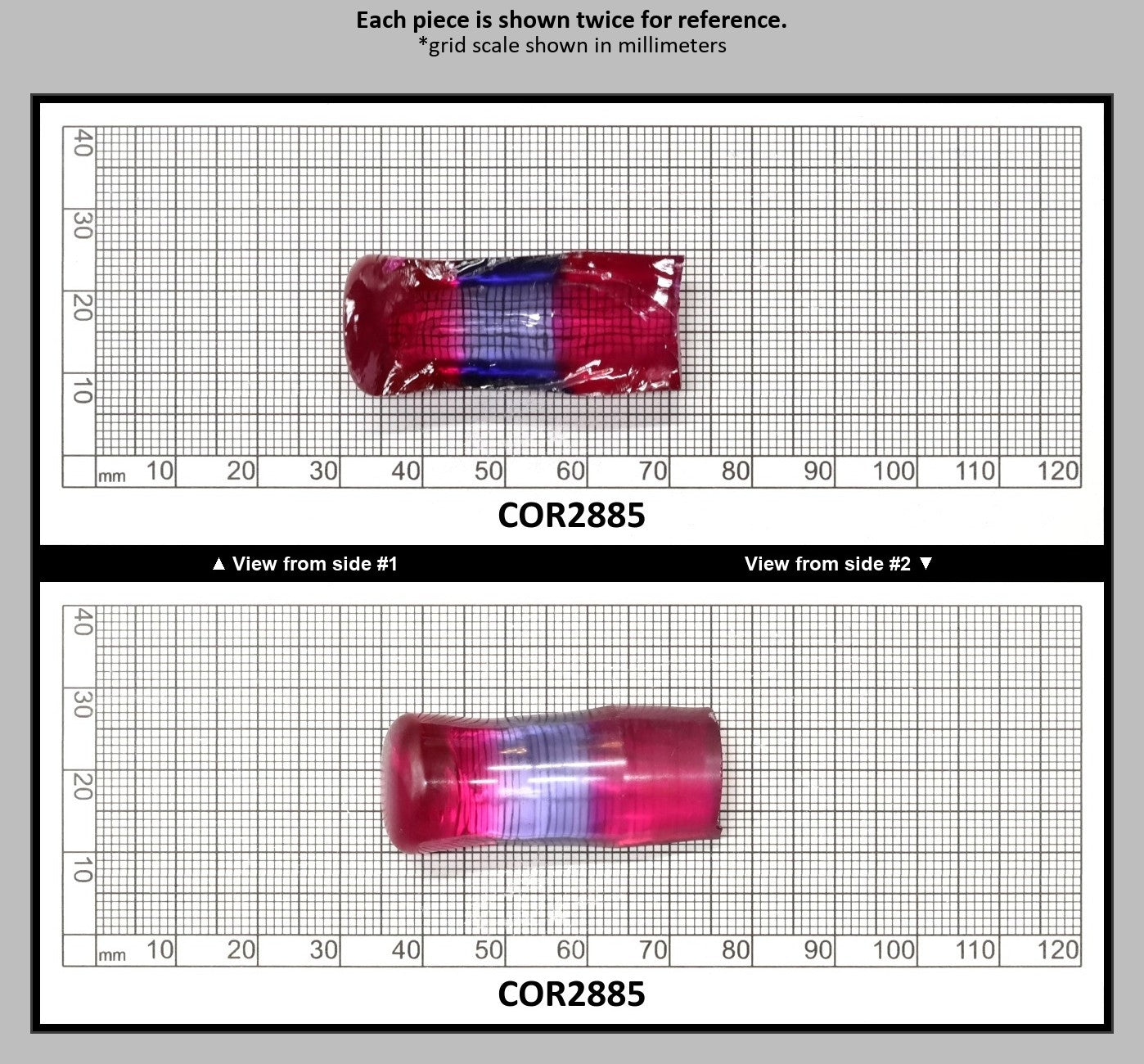 Blue/Pink Bi-Color Lab Created Corundum Sapphire Faceting Rough for Gem Cutting - Various Sizes - Split Boule : COR2885