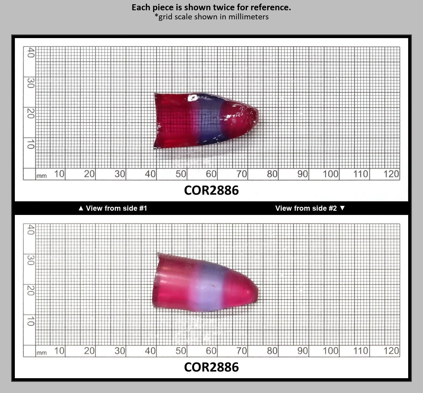 Blue/Pink Bi-Color Lab Created Corundum Sapphire Faceting Rough for Gem Cutting - Various Sizes - Split Boule : COR2886