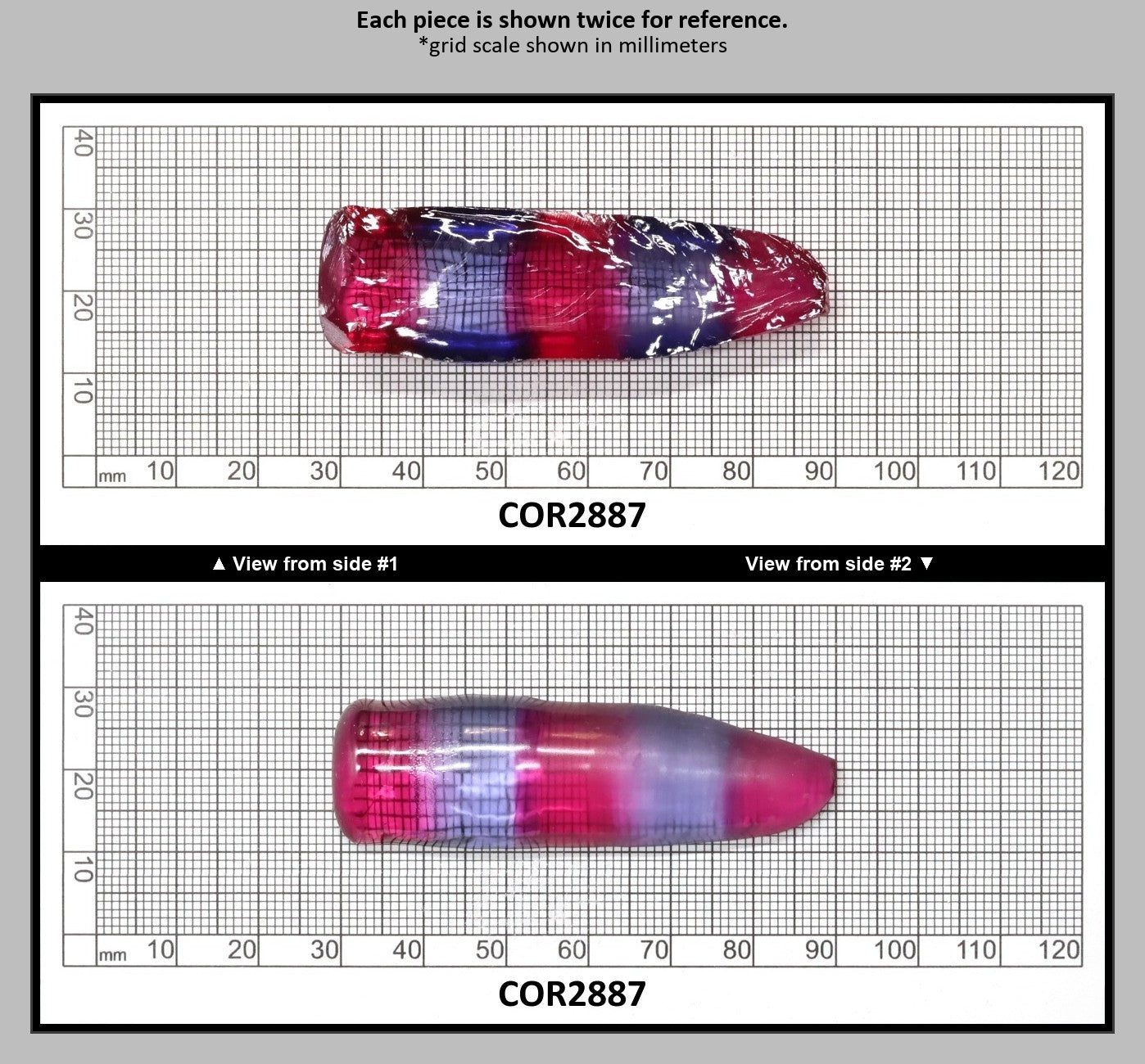 Blue/Pink Bi-Color Lab Created Corundum Sapphire Faceting Rough for Gem Cutting - Various Sizes - Split Boule : COR2887