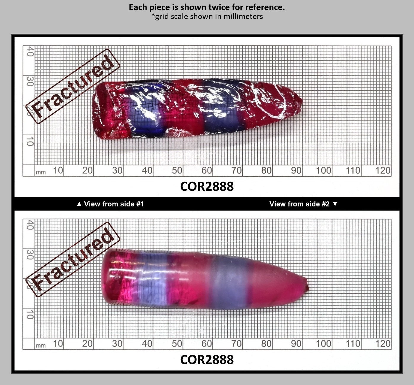 Blue/Pink Bi-Color Lab Created Corundum Sapphire Faceting Rough for Gem Cutting - Various Sizes - Split Boule : COR2888