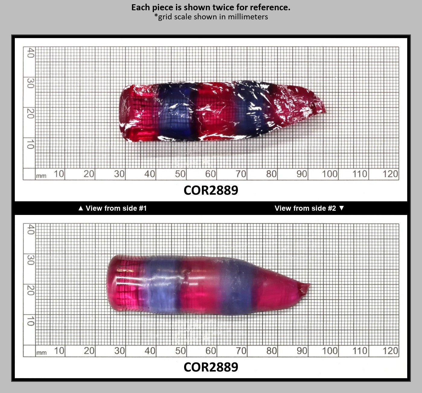 Blue/Pink Bi-Color Lab Created Corundum Sapphire Faceting Rough for Gem Cutting - Various Sizes - Split Boule : COR2889