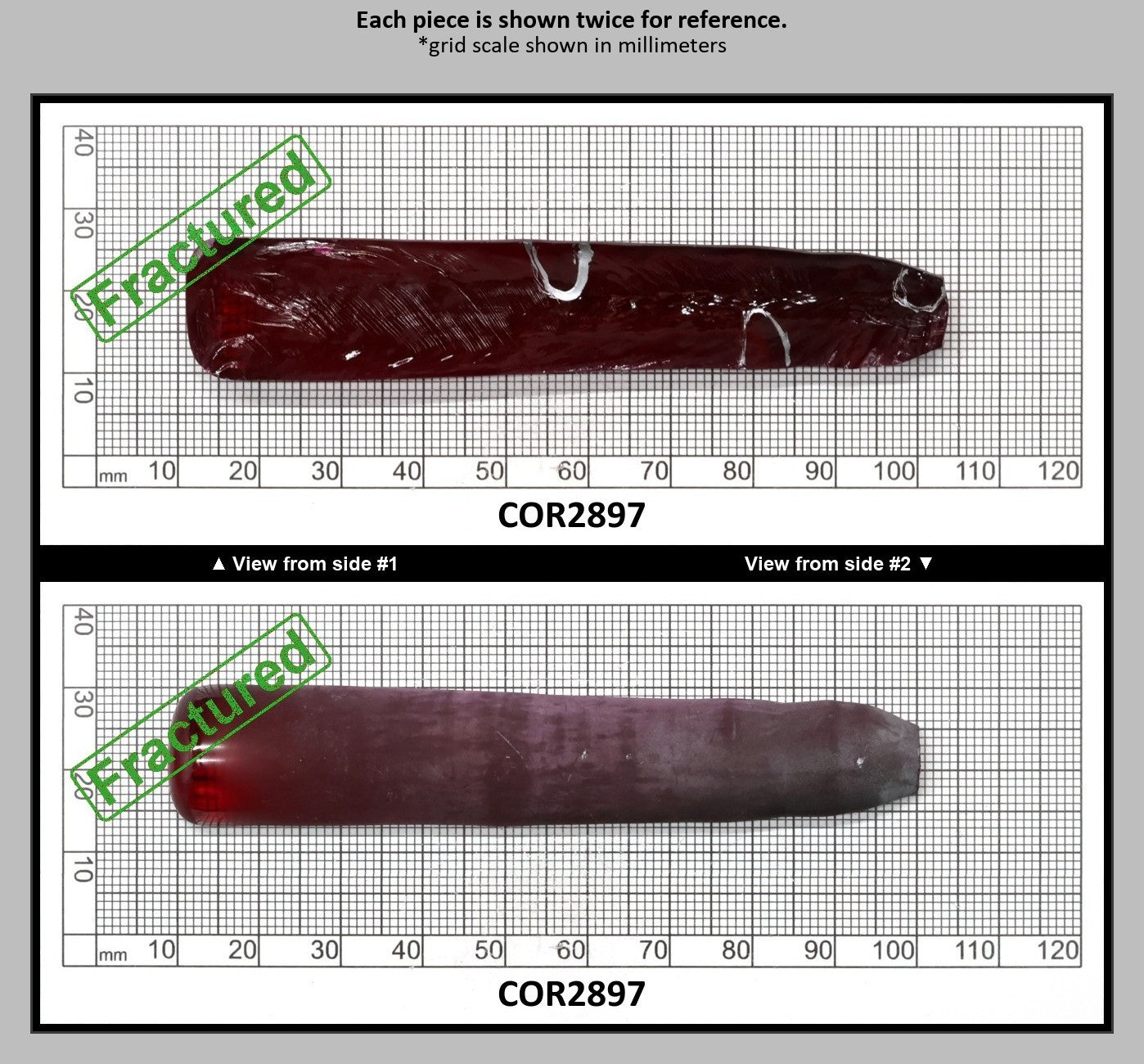 Dark Ruby Red #6 Lab Created Corundum Sapphire Faceting Rough for Gem Cutting - Various Sizes - Split Boule : COR2897