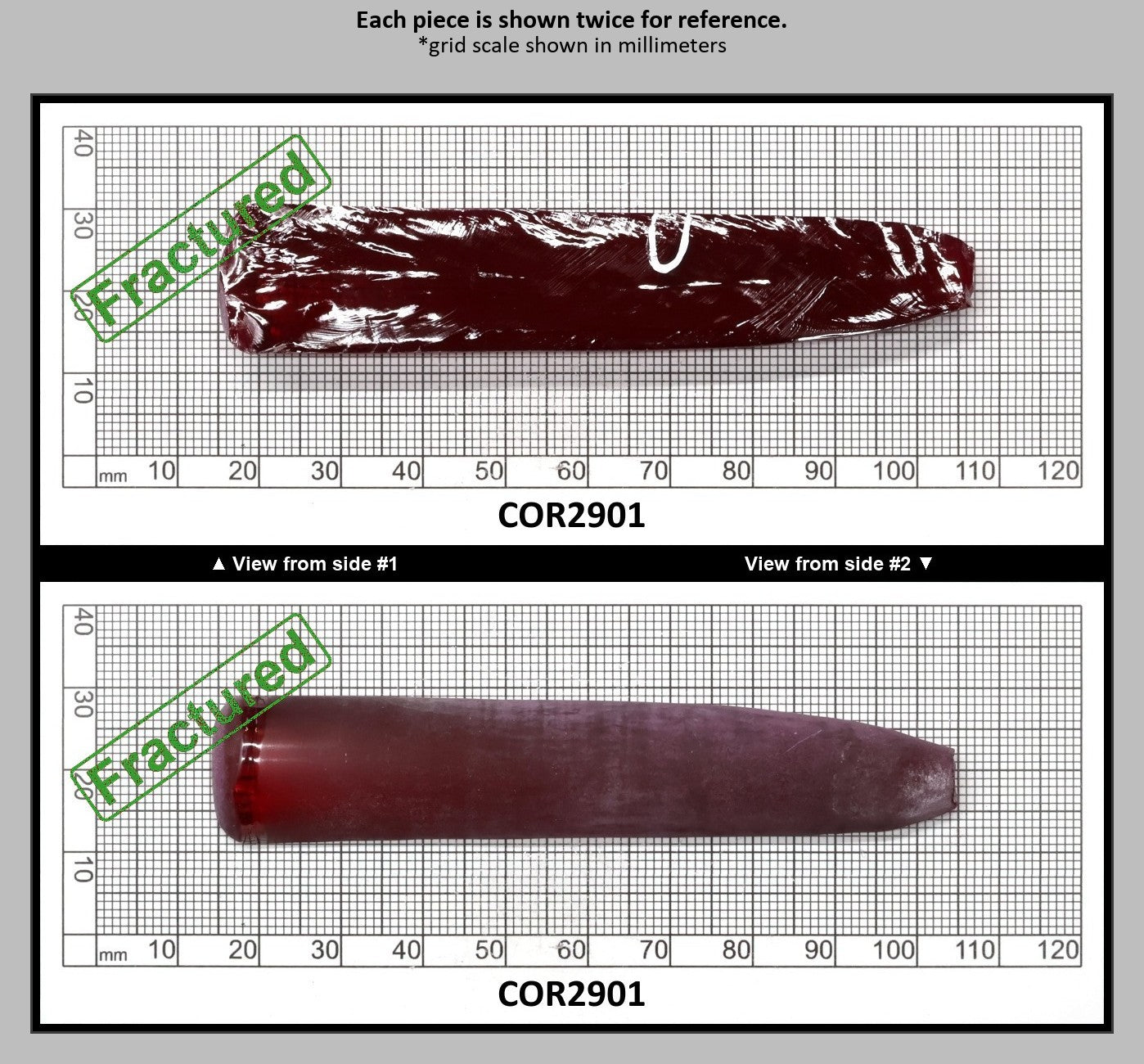 Dark Ruby Red #6 Lab Created Corundum Sapphire Faceting Rough for Gem Cutting - Various Sizes - Split Boule : COR2901