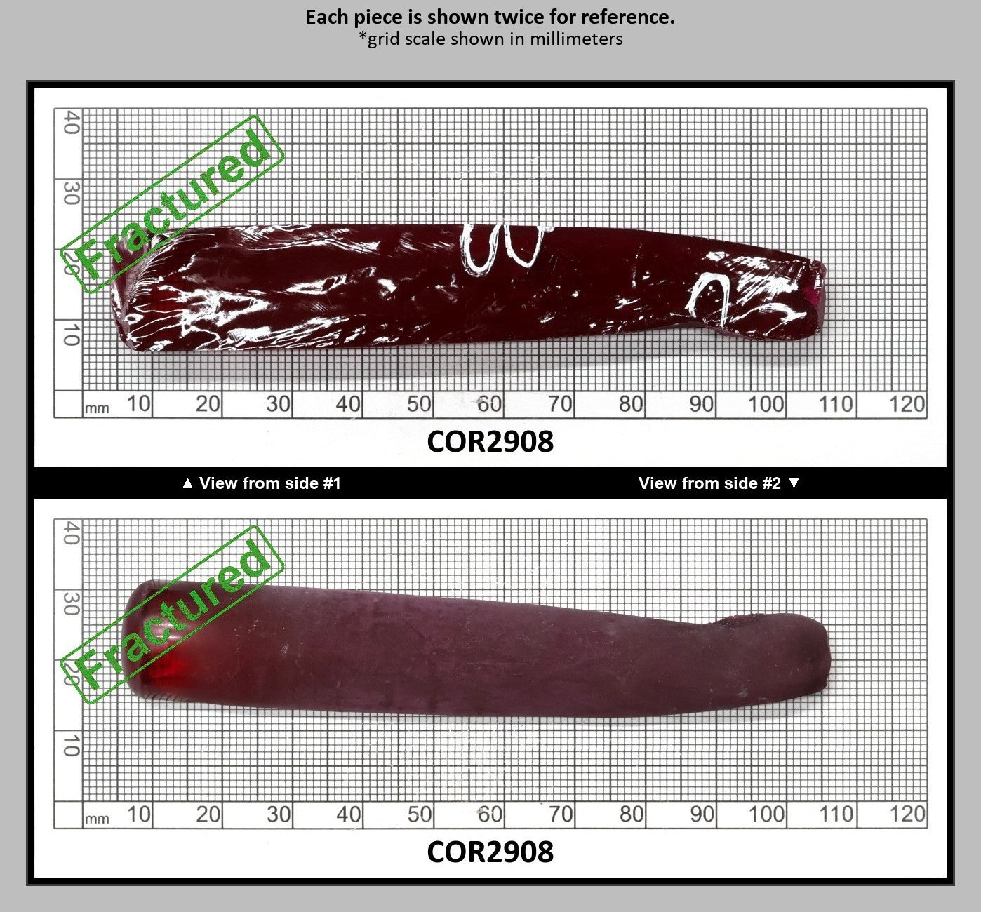 Dark Ruby Red #6 Lab Created Corundum Sapphire Faceting Rough for Gem Cutting - Various Sizes - Split Boule : COR2908