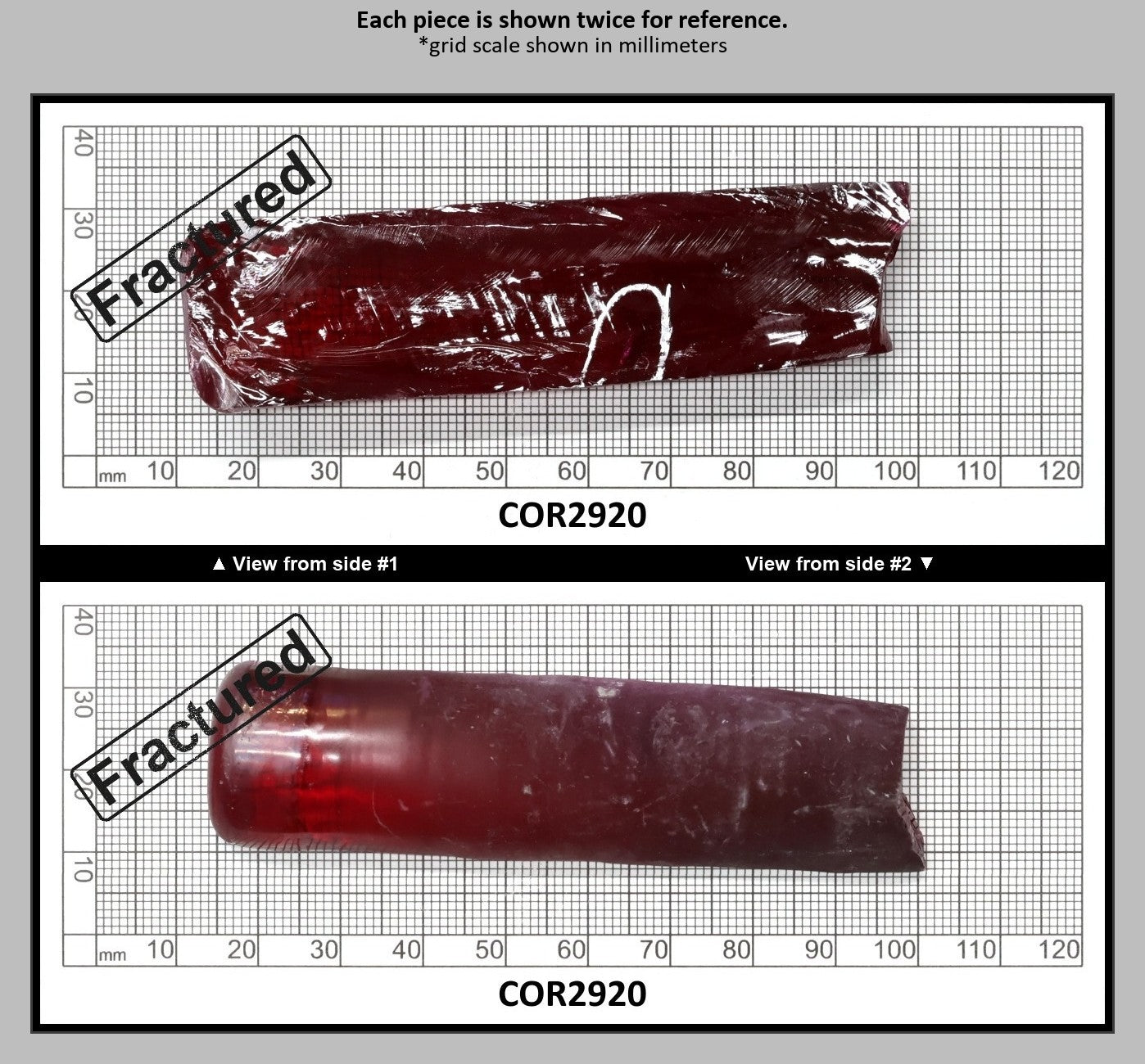 Ruby Red #5 Lab Created Corundum Sapphire Faceting Rough for Gem Cutting - Various Sizes - Split Boule : COR2920