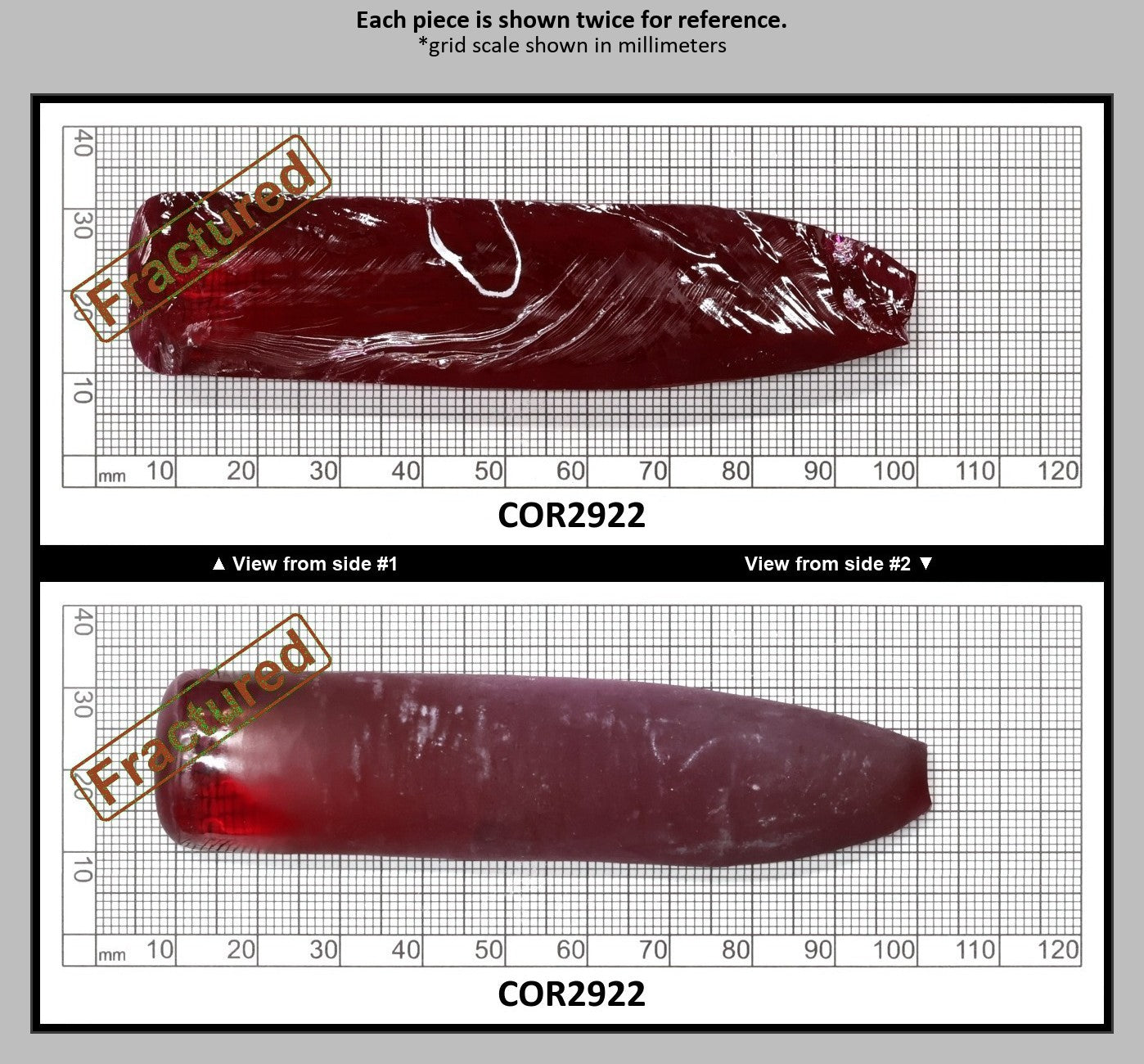 Ruby Red #5 Lab Created Corundum Sapphire Faceting Rough for Gem Cutting - Various Sizes - Split Boule : COR2922
