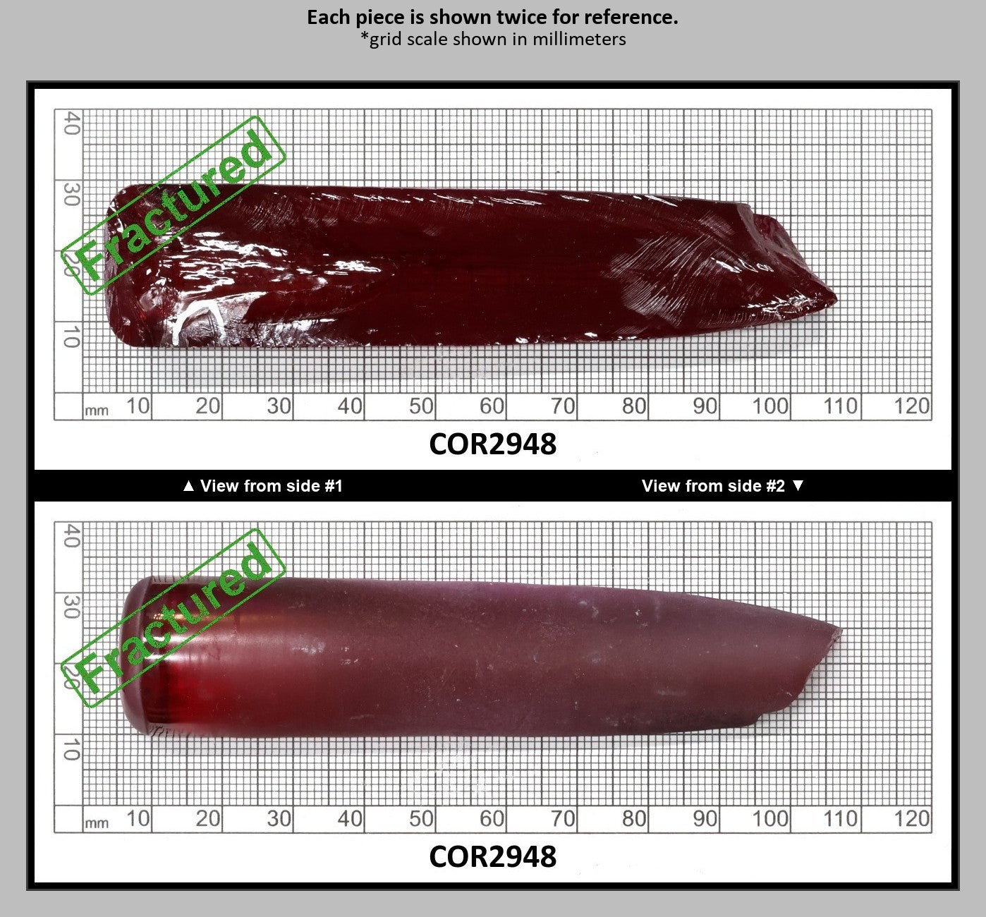 Ruby Red #5 Lab Created Corundum Sapphire Faceting Rough for Gem Cutting - Various Sizes - Split Boule : COR2948