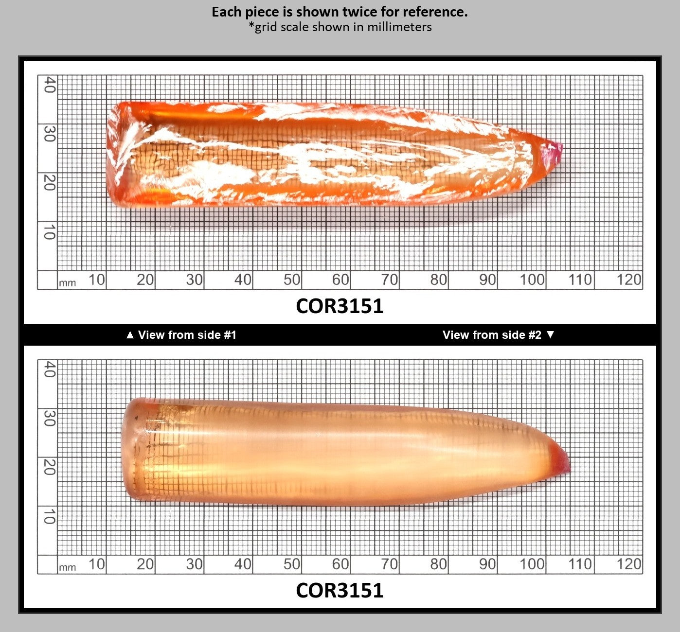 Sunrise #16 Lab Created Corundum Sapphire Faceting Rough for Gem Cutting - Various Sizes - Split Boule : COR3151