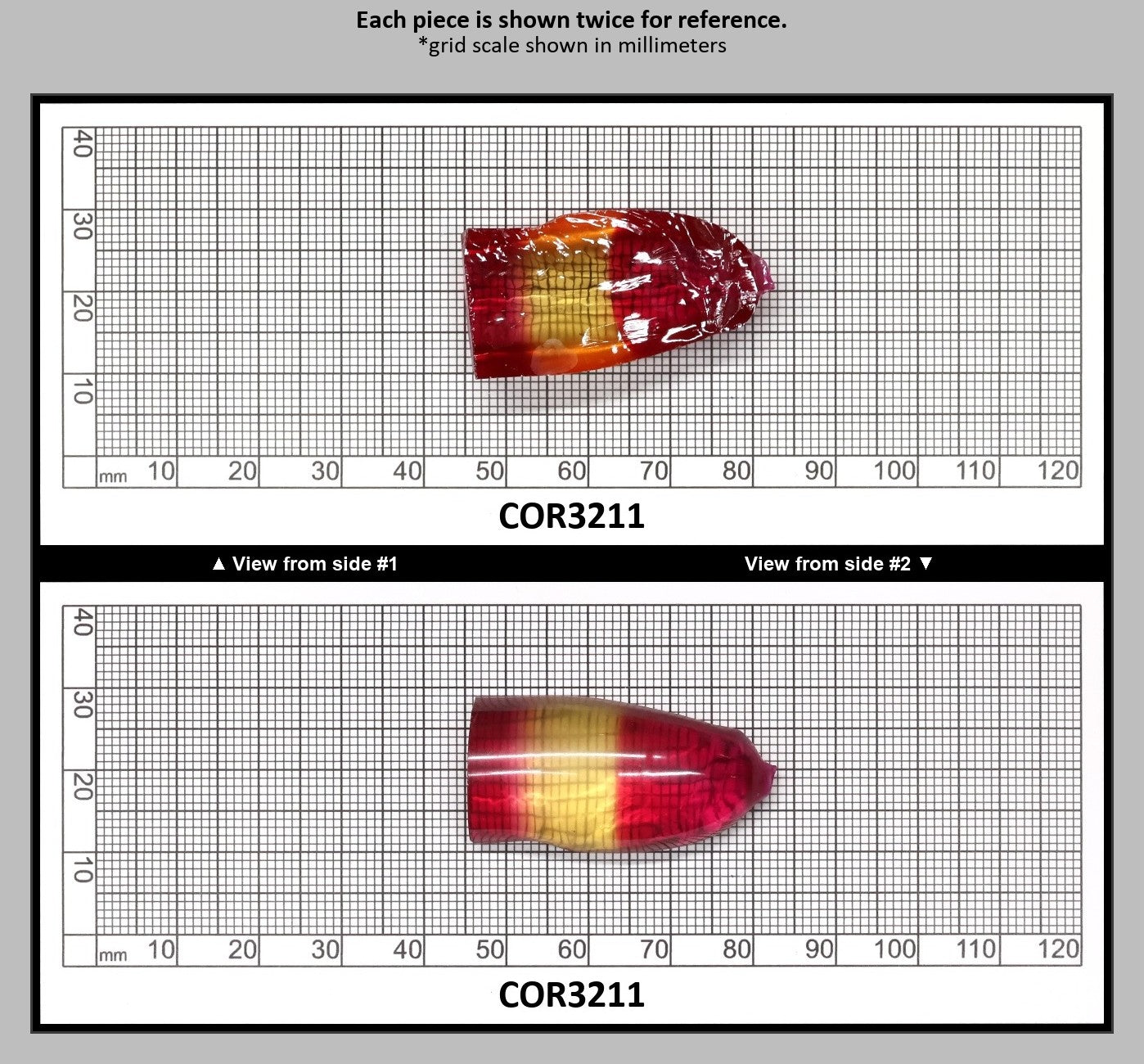 Yellow/Pink Bi-Color Lab Created Corundum Sapphire Faceting Rough for Gem Cutting - Various Sizes - Split Boule : COR3211